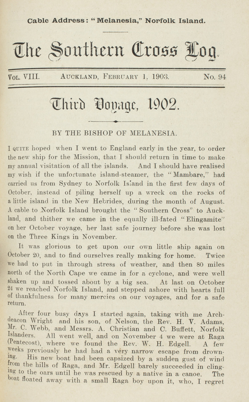 Southern Cross Log: Issue 94, February 1903