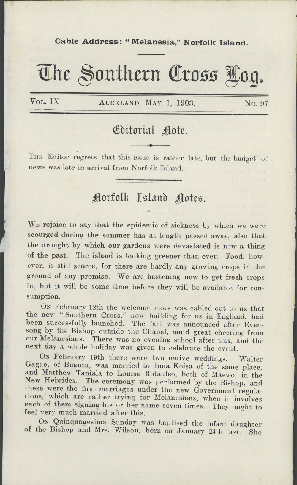 Southern Cross Log: Issue 97, May 1903