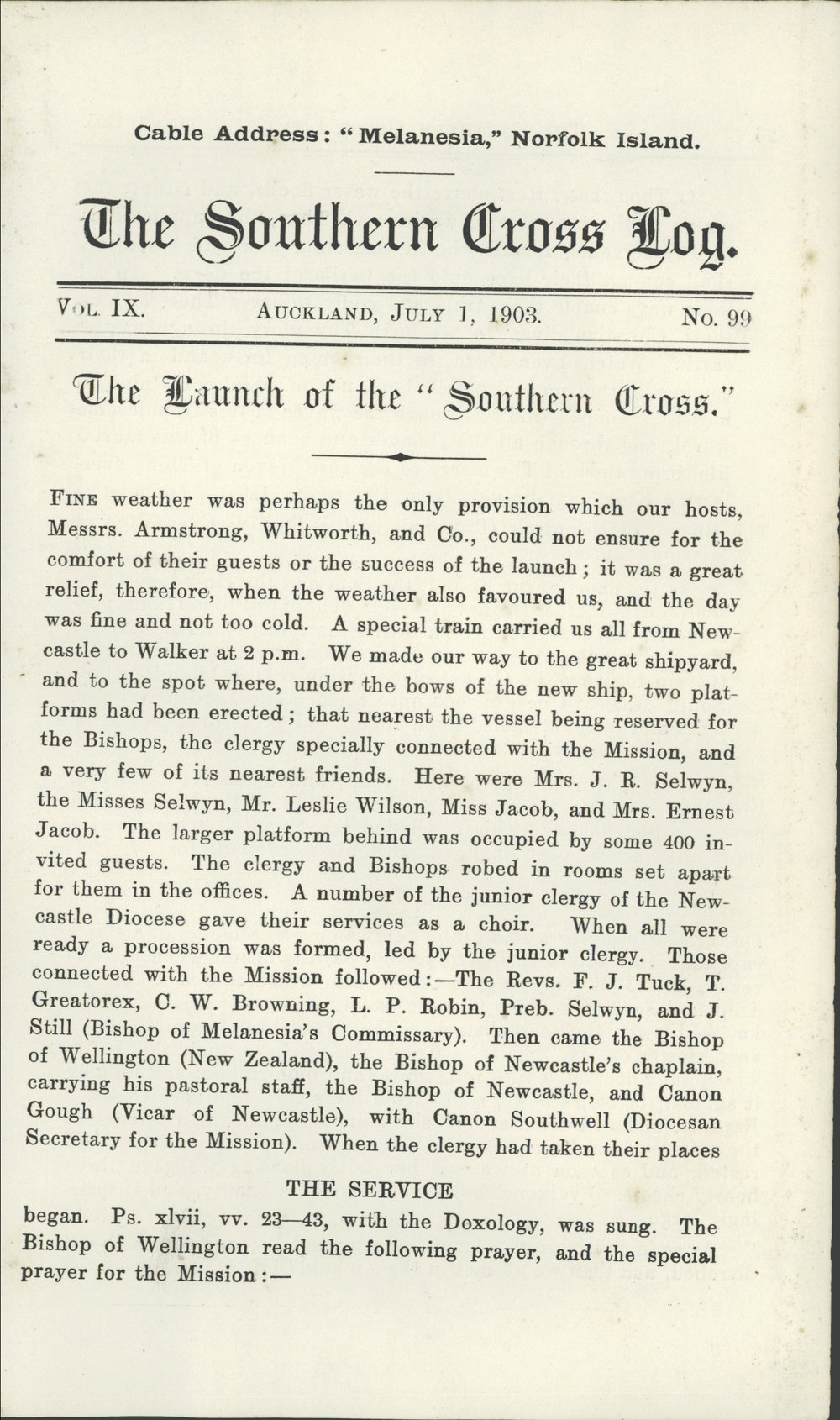 Southern Cross Log: Issue 99, July 1903
