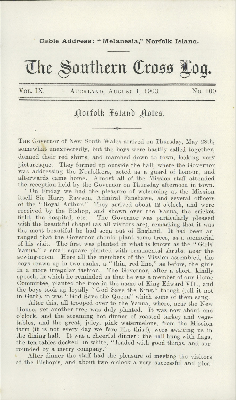 Southern Cross Log: Issue 100, August 1903