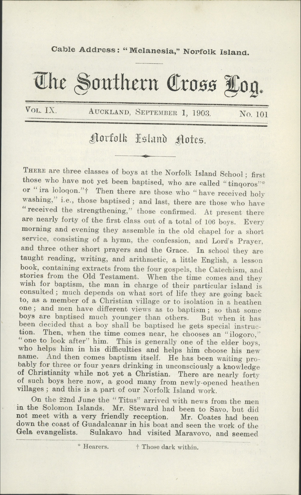 Southern Cross Log: Issue 101, September 1903