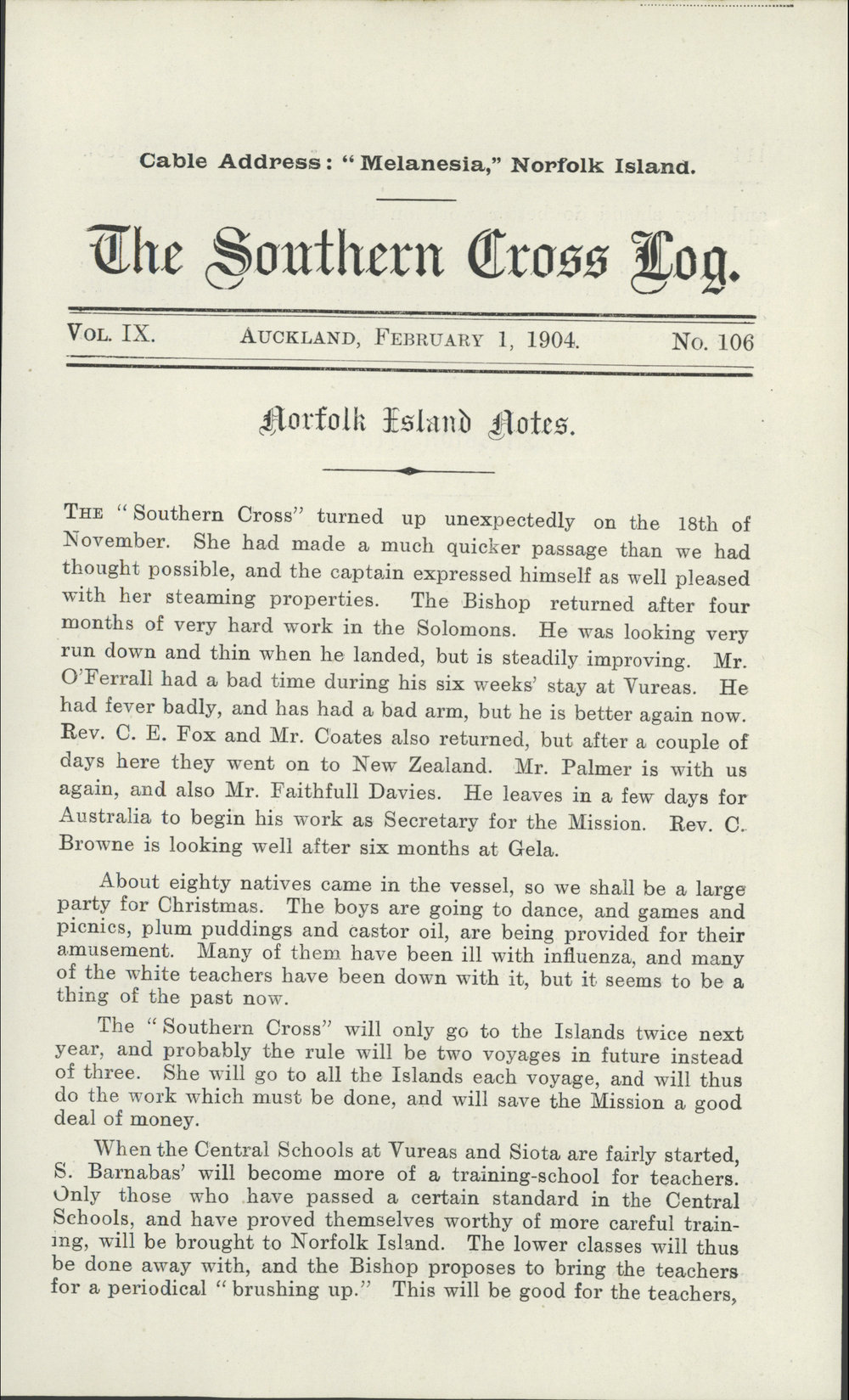 Southern Cross Log: Issue 106, February 1904