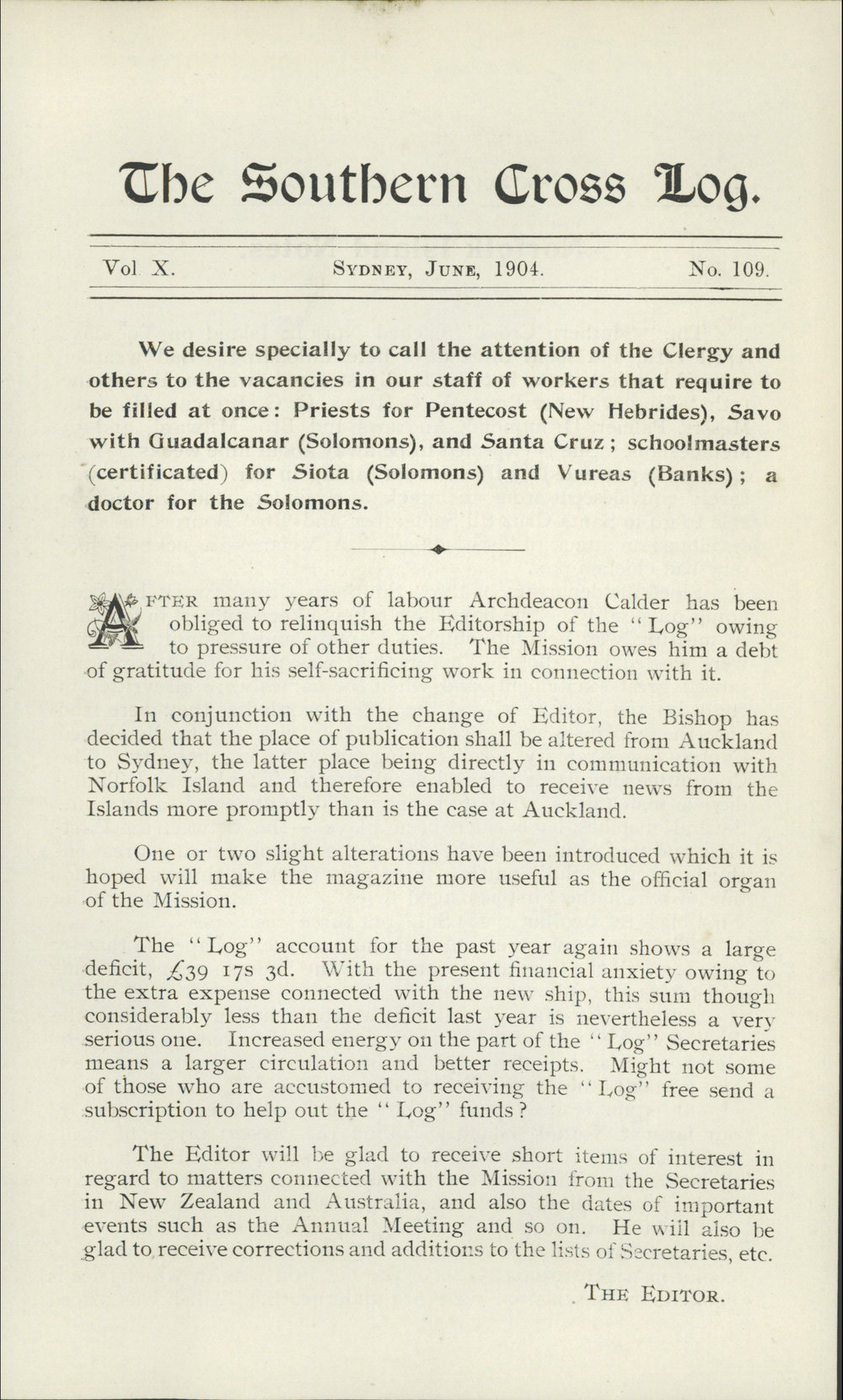 Southern Cross Log: Issue 109, June 1904