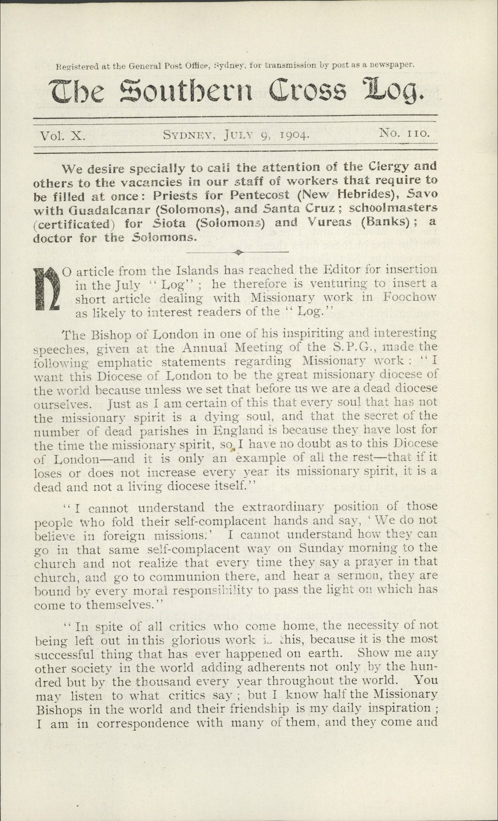 Southern Cross Log: Issue 110, July 1904
