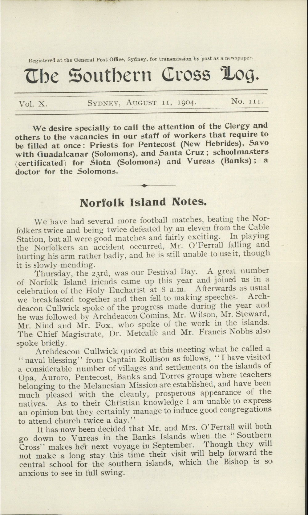 Southern Cross Log: Issue 111, August 1904