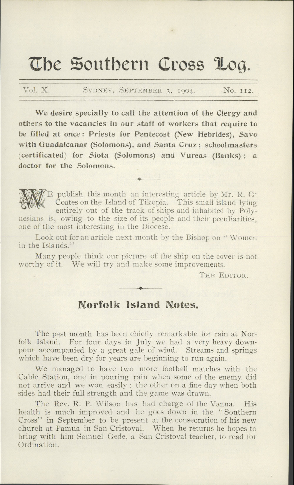 Southern Cross Log: Issue 112, September 1904