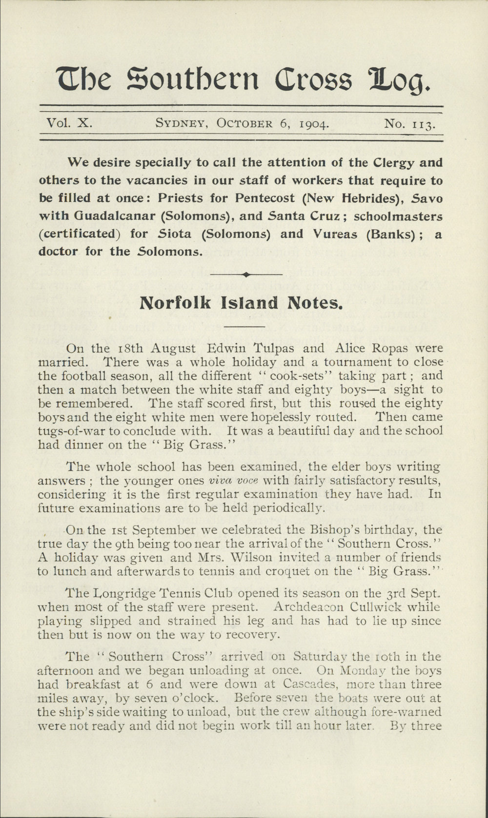 Southern Cross Log: Issue 113, October 1904