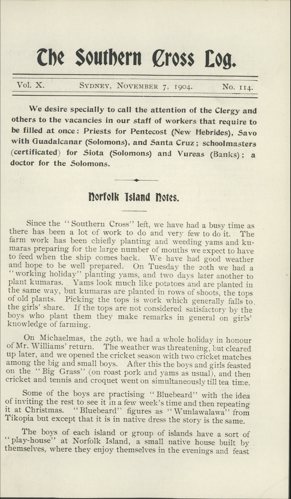 Southern Cross Log: Issue 114, November 1904