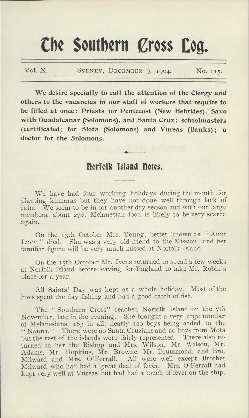 Southern Cross Log: Issue 115, December 1904