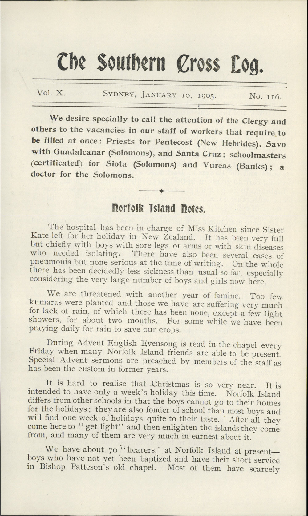 Southern Cross Log: Issue 116, January 1905