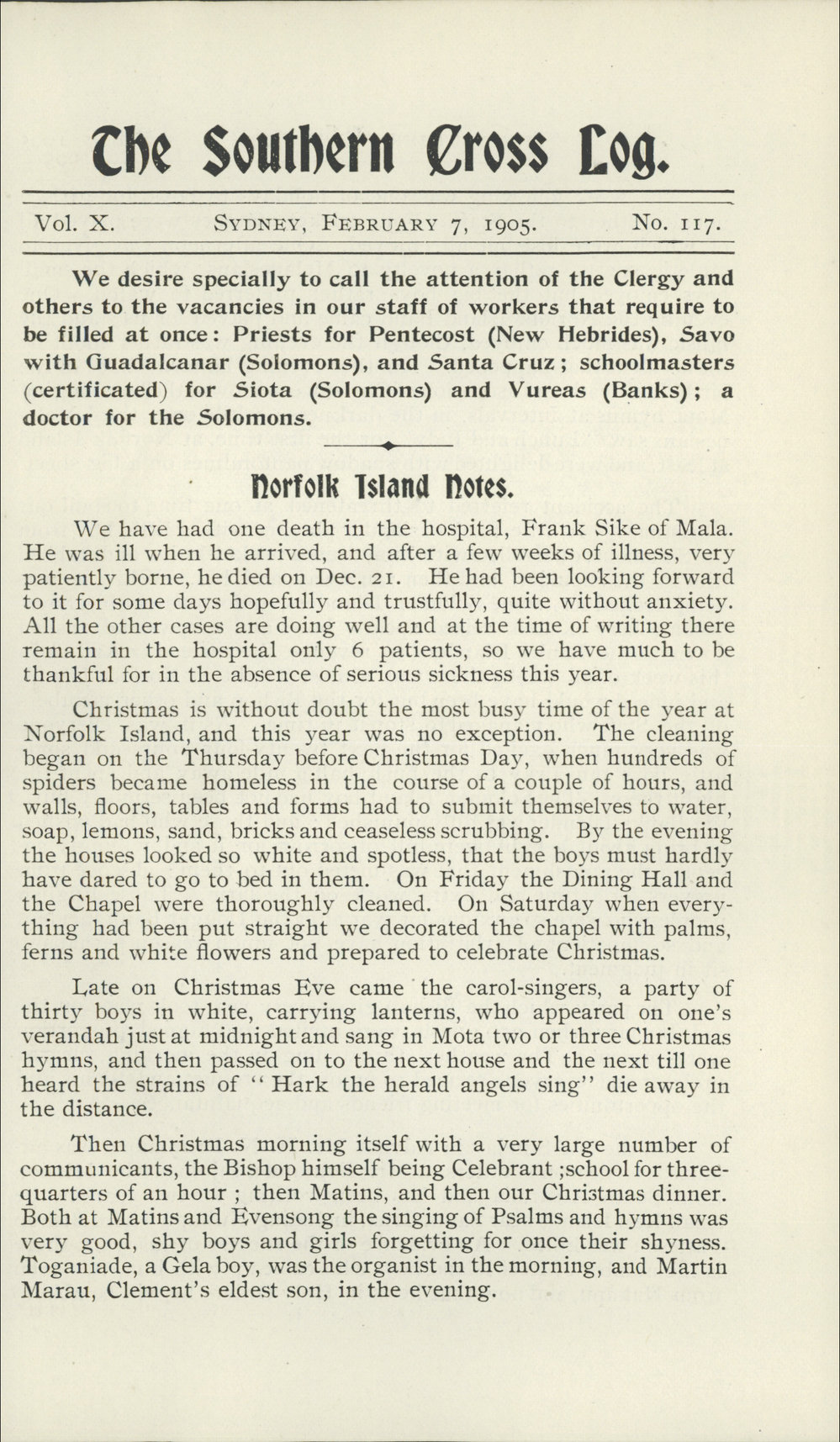 Southern Cross Log: Issue 117, February 1905