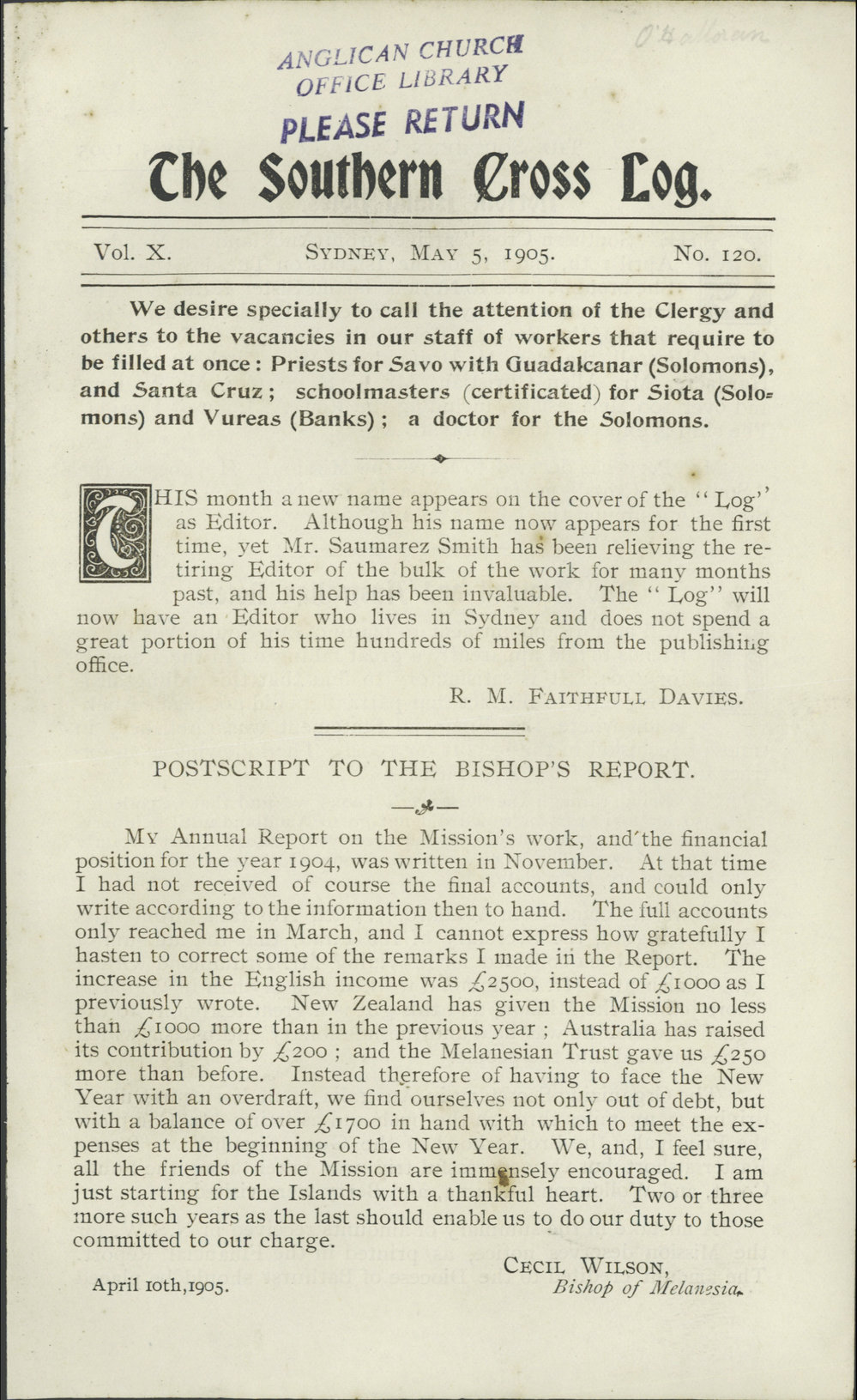 Southern Cross Log: Issue 120, May 1905