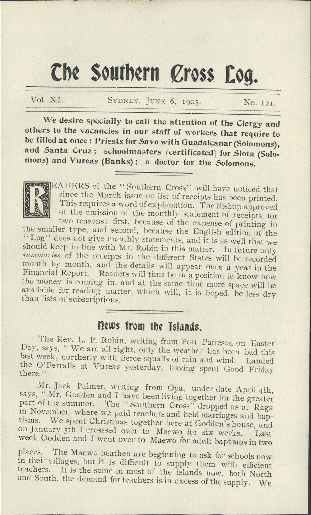 Southern Cross Log: Issue 121, June 1905