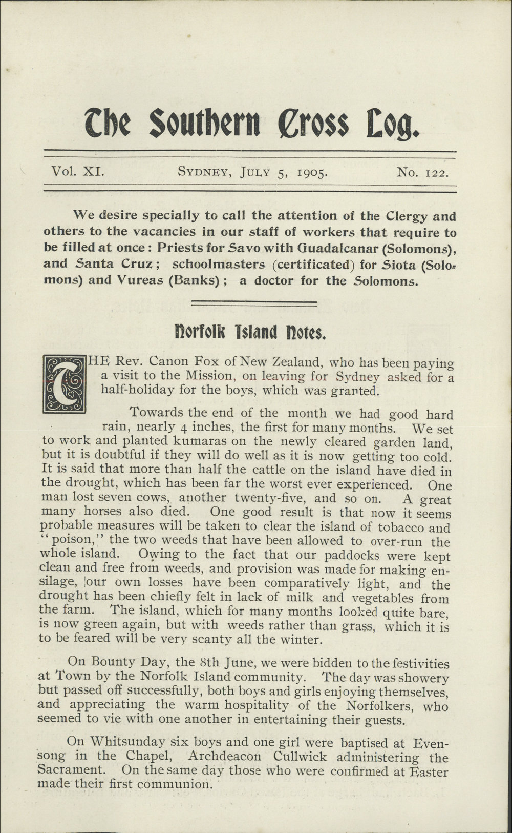 Southern Cross Log: Issue 122, July 1905