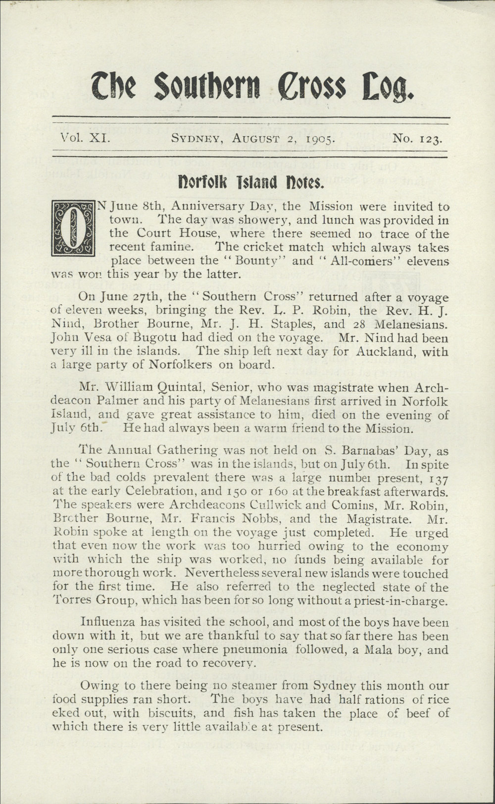 Southern Cross Log: Issue 123, August 1905