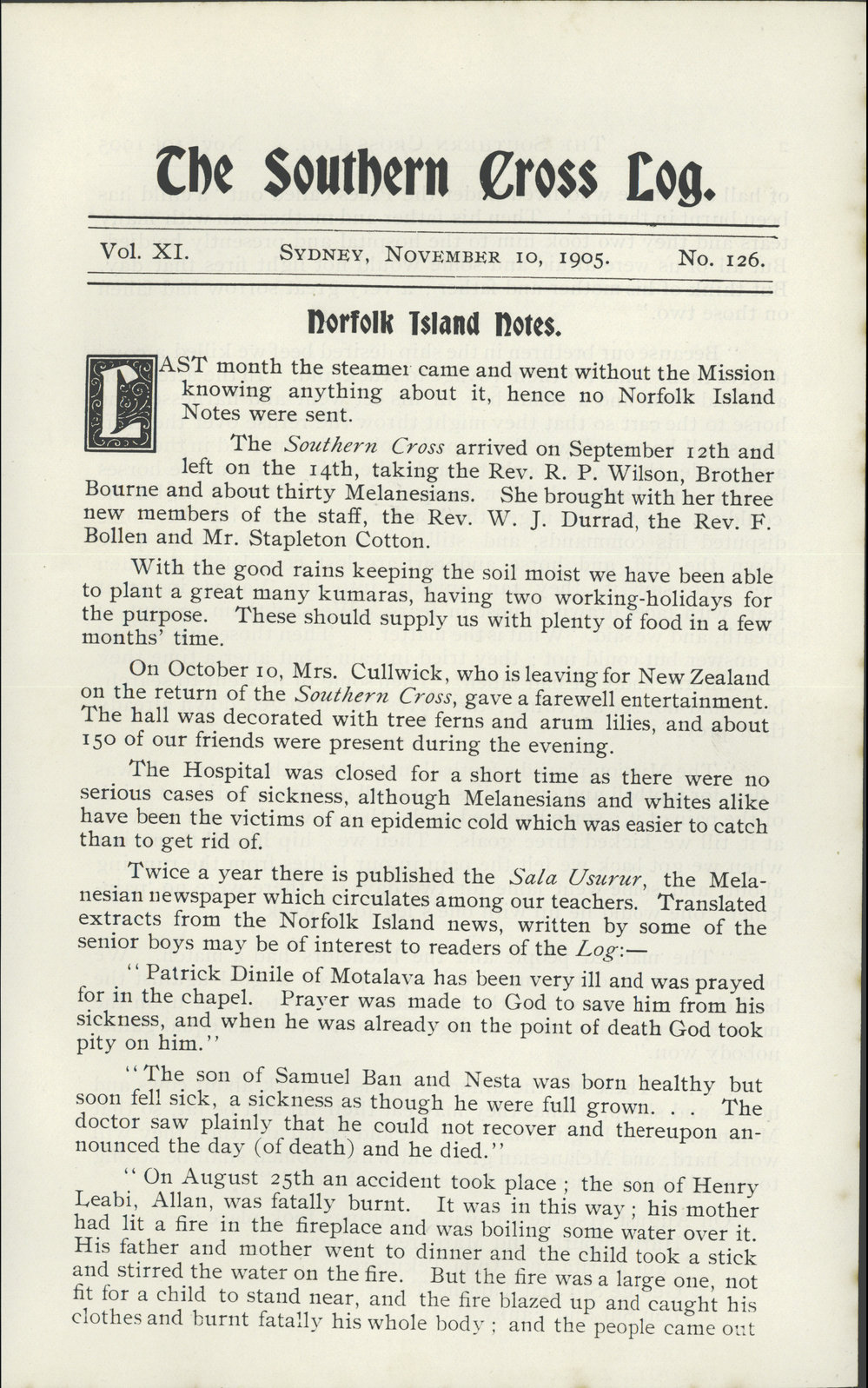 Southern Cross Log: Issue 126, November 1905
