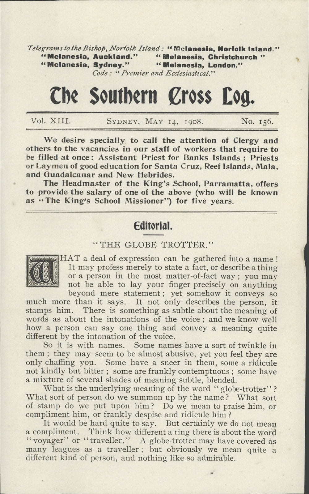 Southern Cross Log: Issue 156, May 1908