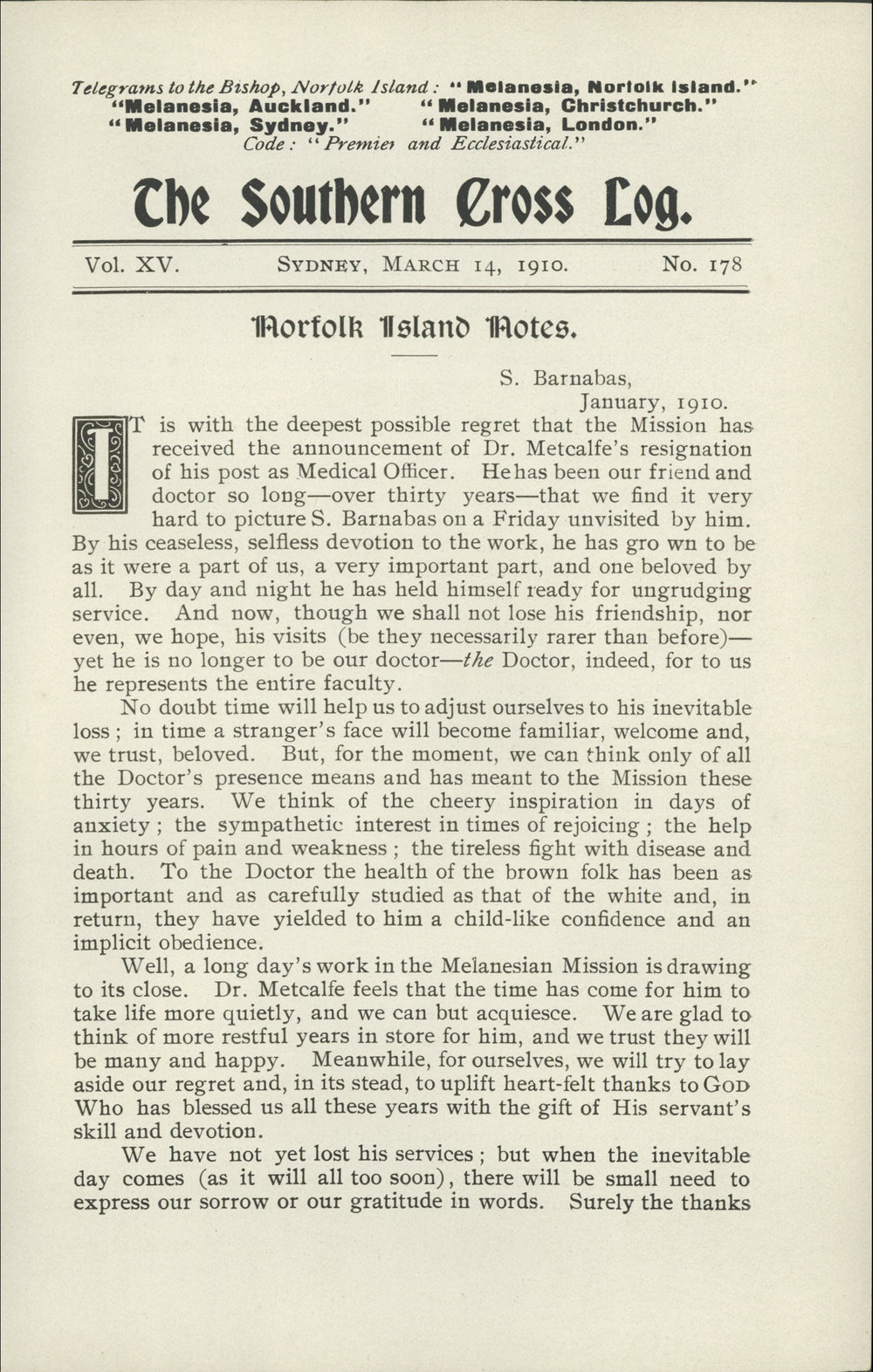 Southern Cross Log: Issue 178, March 1910