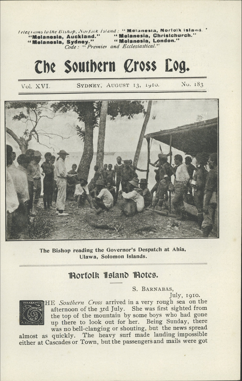 Southern Cross Log: Issue 183, August 1910