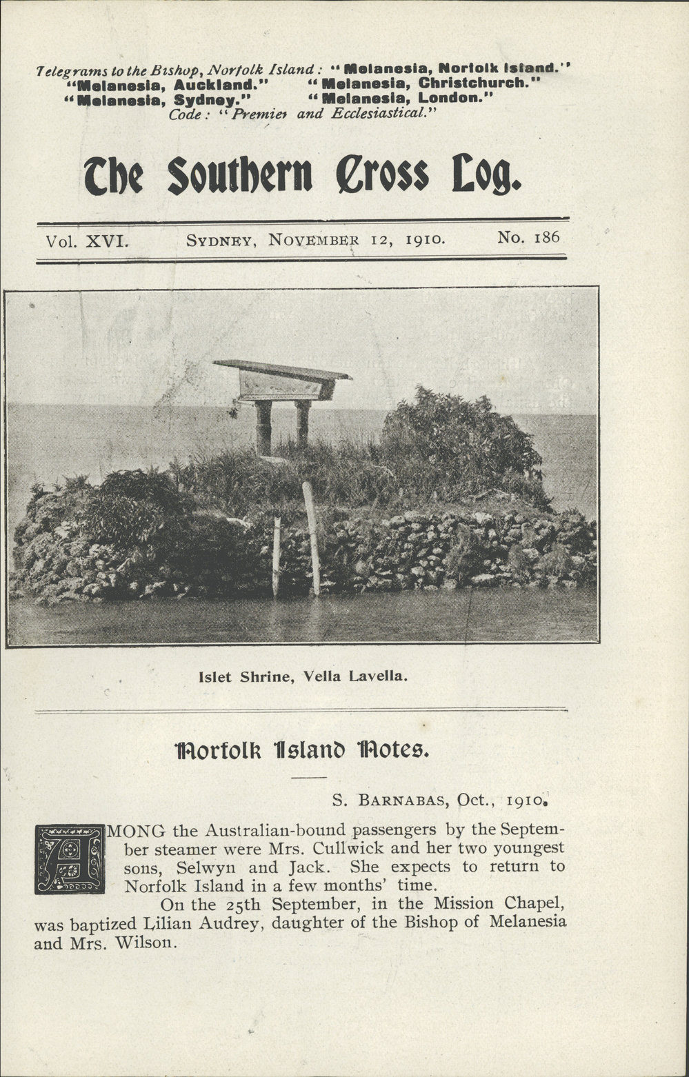 Southern Cross Log: Issue 186, November 1910