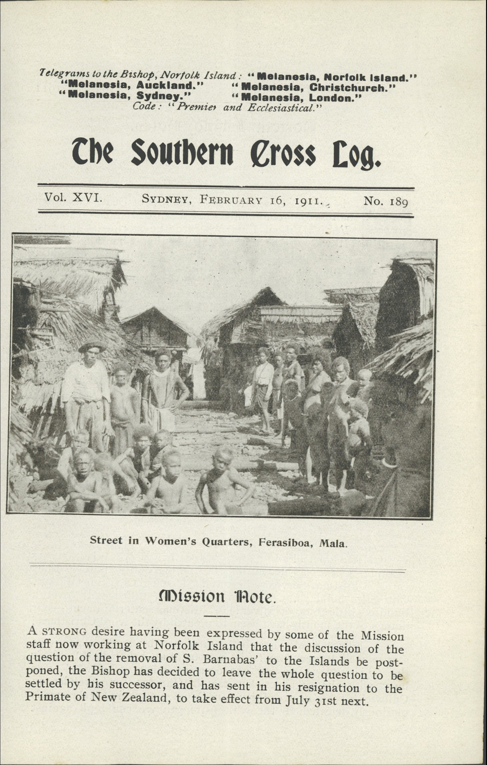 Southern Cross Log: Issue 189, February 1911