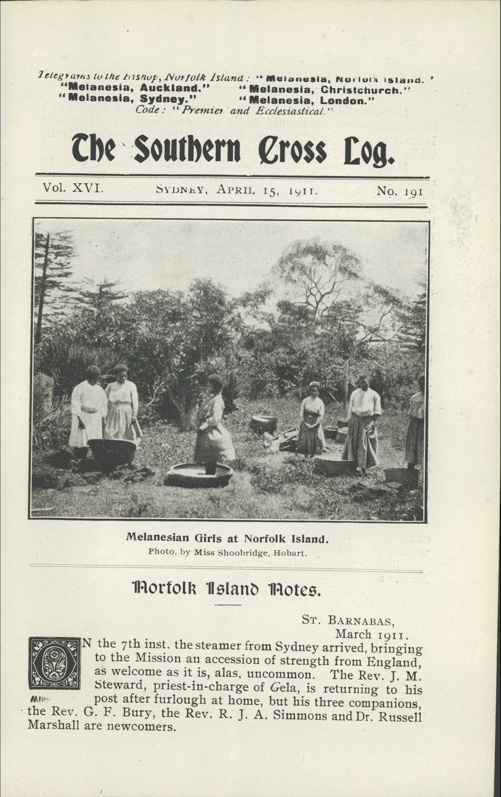 Southern Cross Log: Issue 191, April 1911