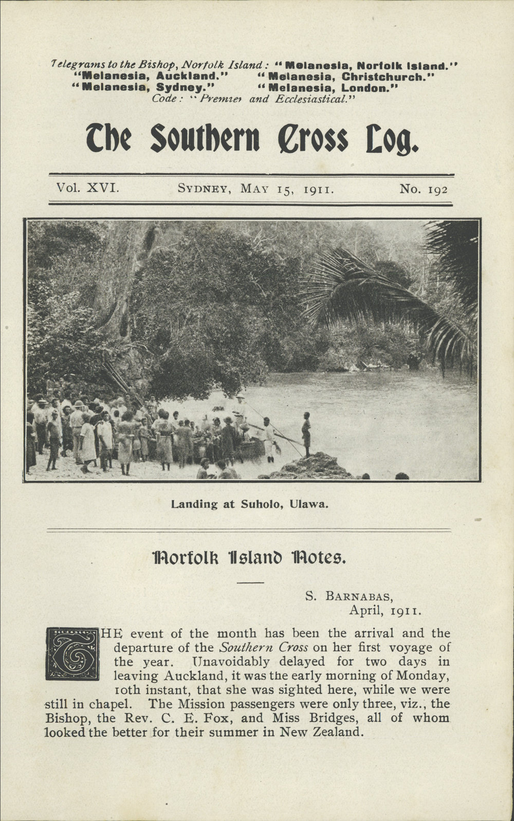 Southern Cross Log: Issue 192, May 1911