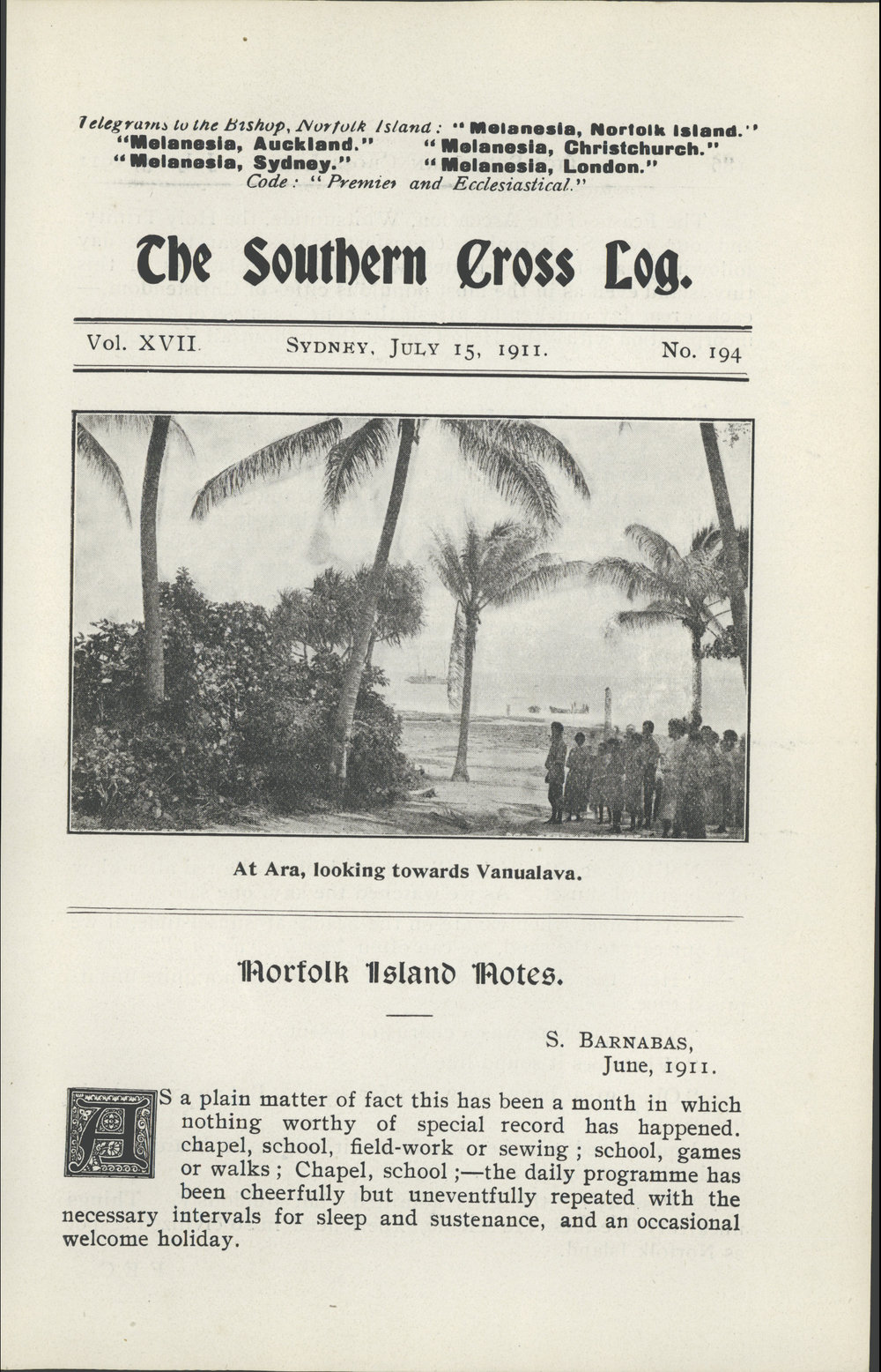Southern Cross Log: Issue 194, July 1911