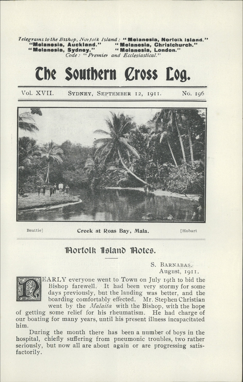 Southern Cross Log: Issue 196, September 1911