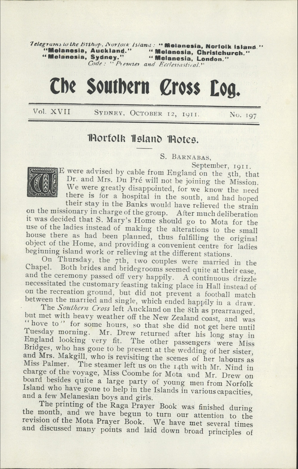 Southern Cross Log: Issue 197, October 1911