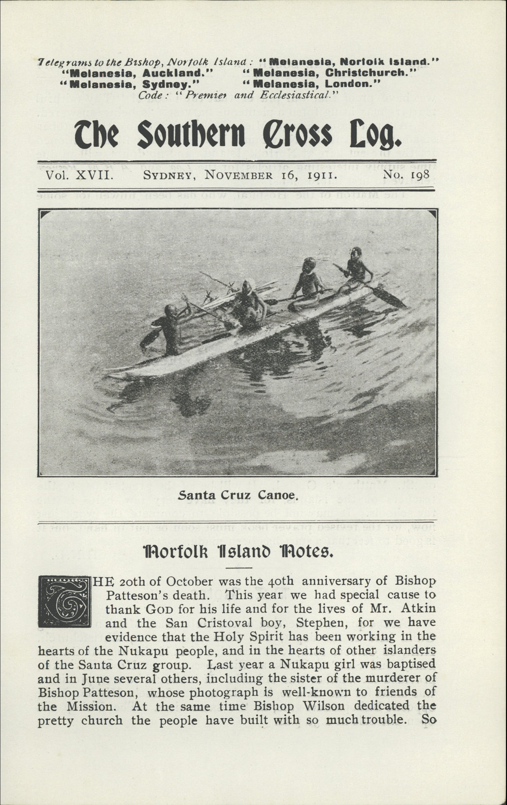 Southern Cross Log: Issue 198, November 1911