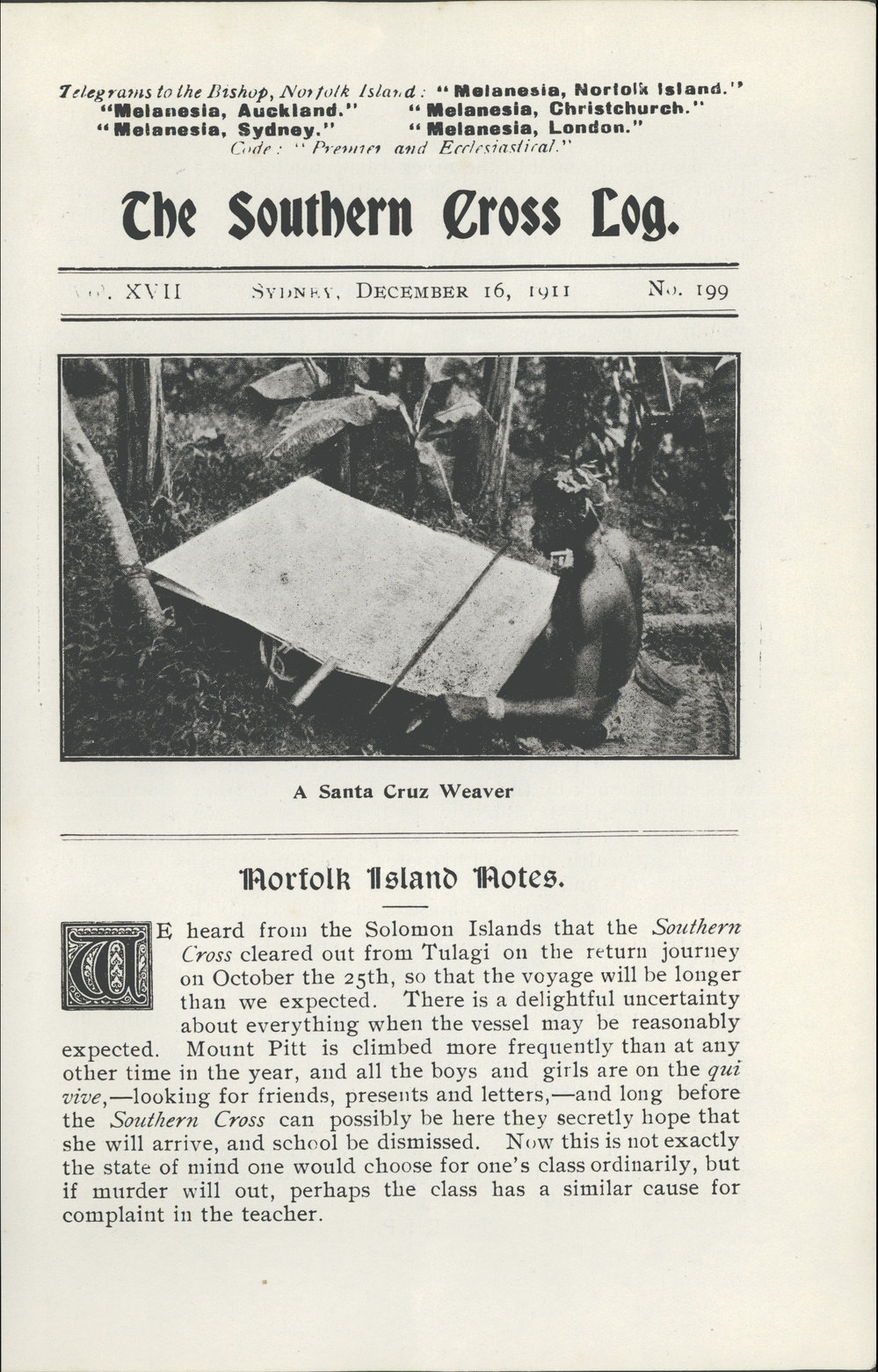 Southern Cross Log: Issue 199, December 1911