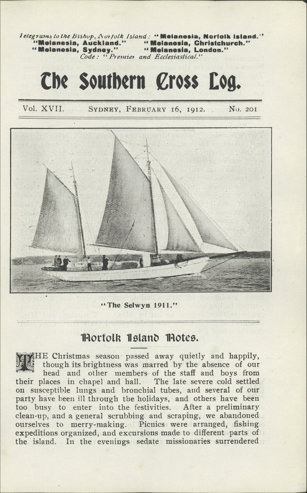 Southern Cross Log: Issue 201, February 1912