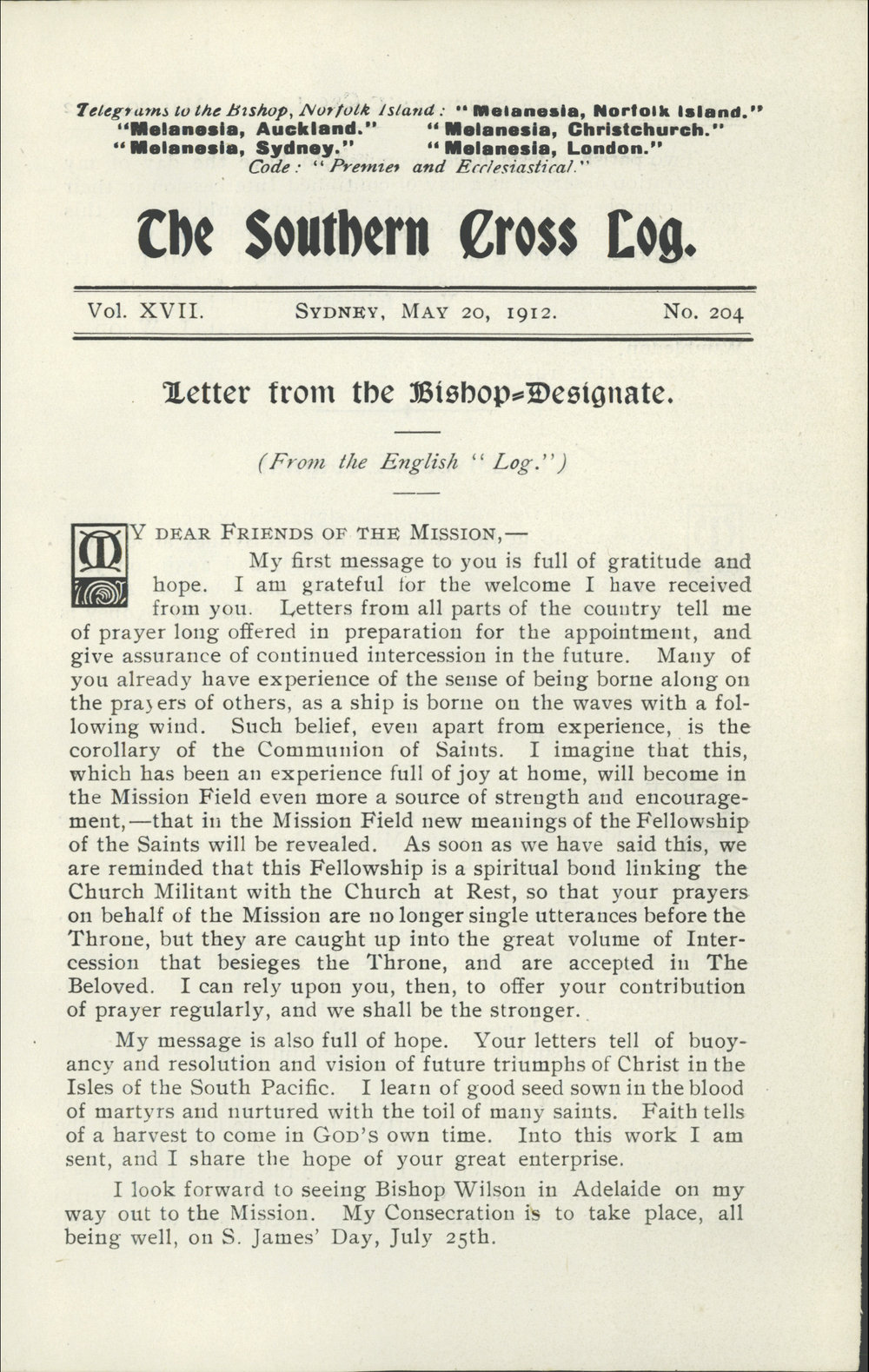 Southern Cross Log: Issue 204, May 1912