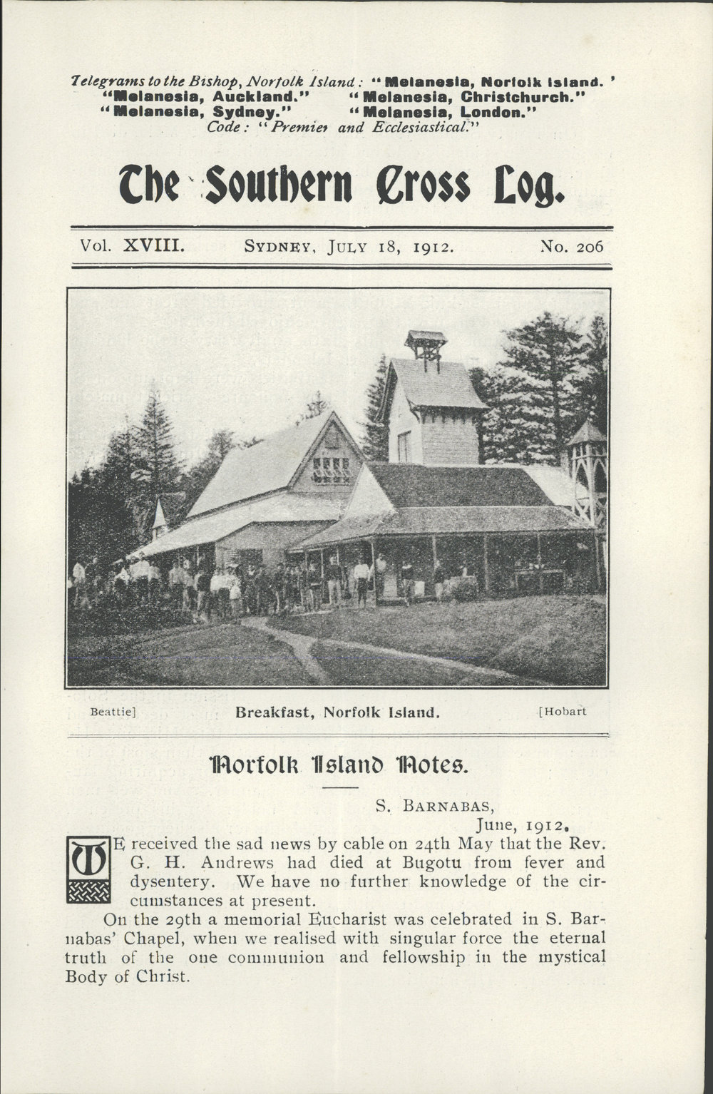 Southern Cross Log: Issue 206, July 1912