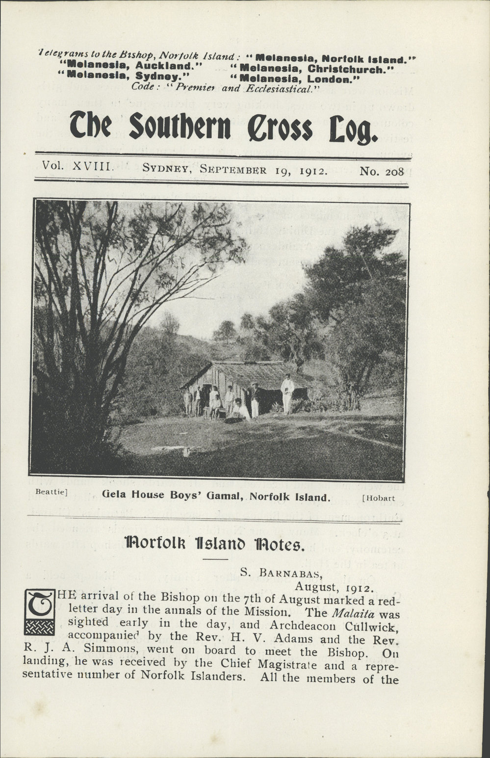 Southern Cross Log: Issue 208, September 1912