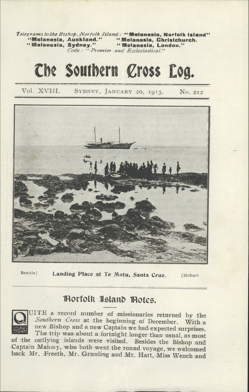 Southern Cross Log: Issue 212, January 1913