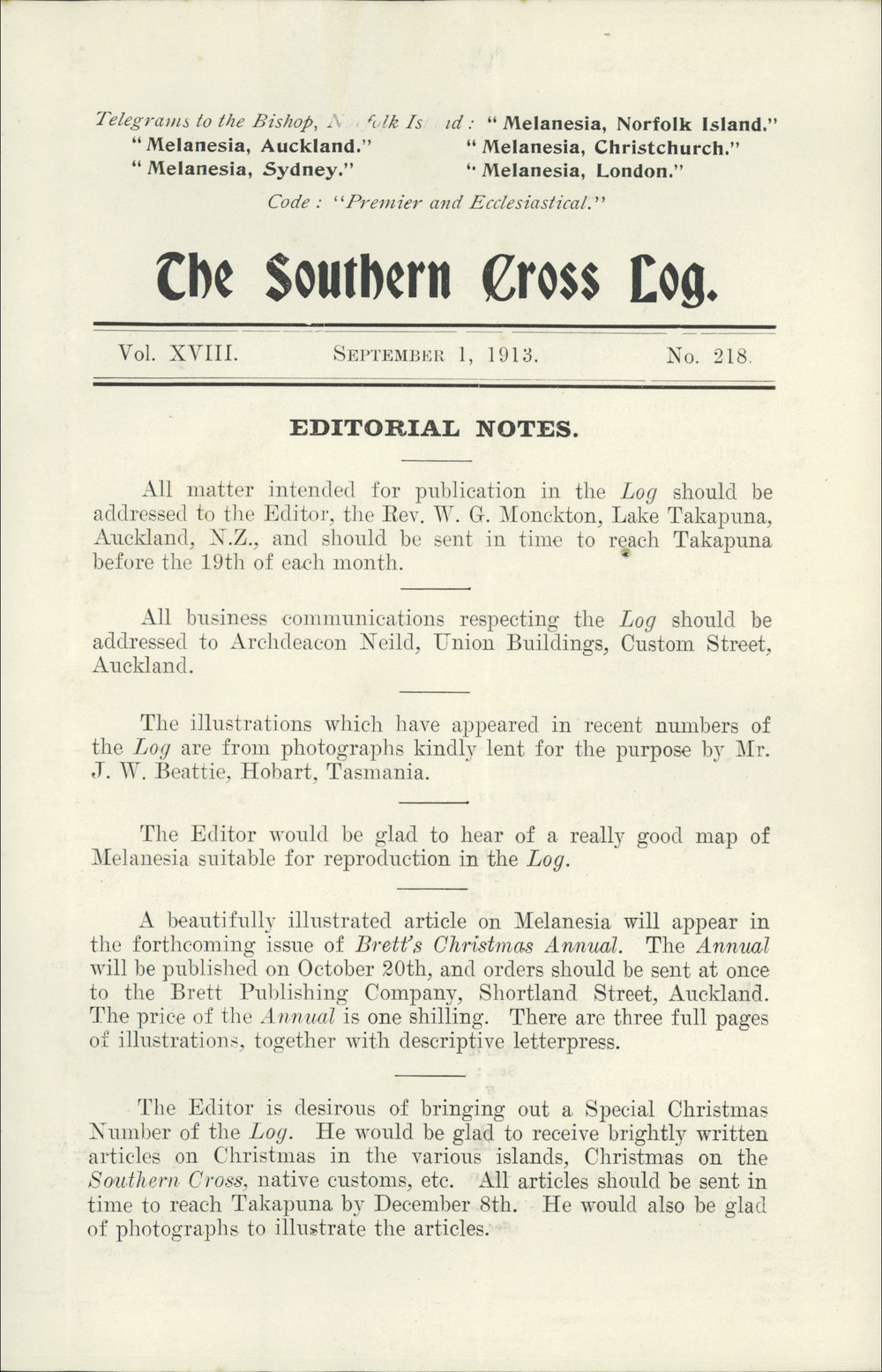 Southern Cross Log: Issue 218, September 1913