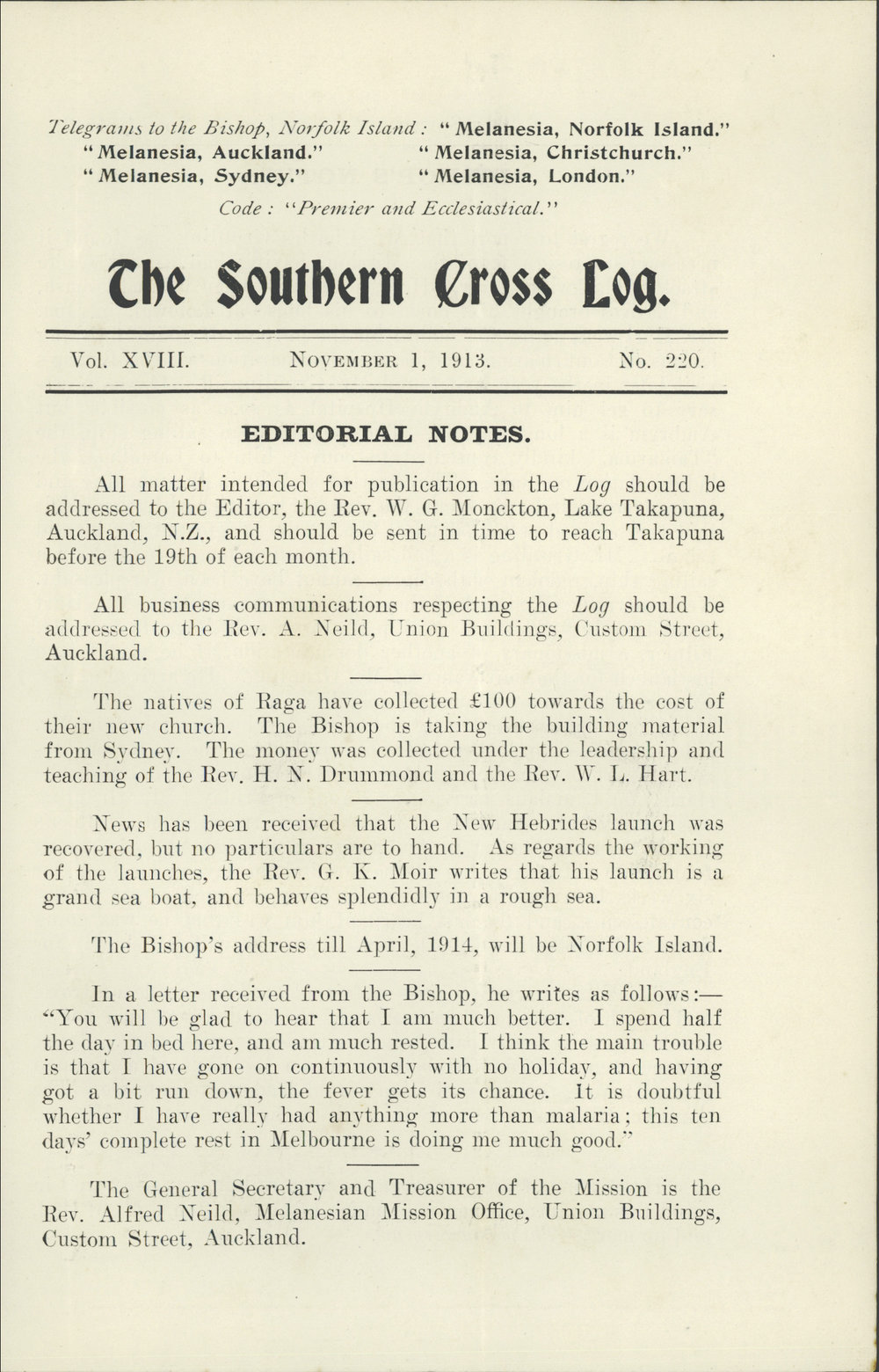 Southern Cross Log: Issue 220, November 1913