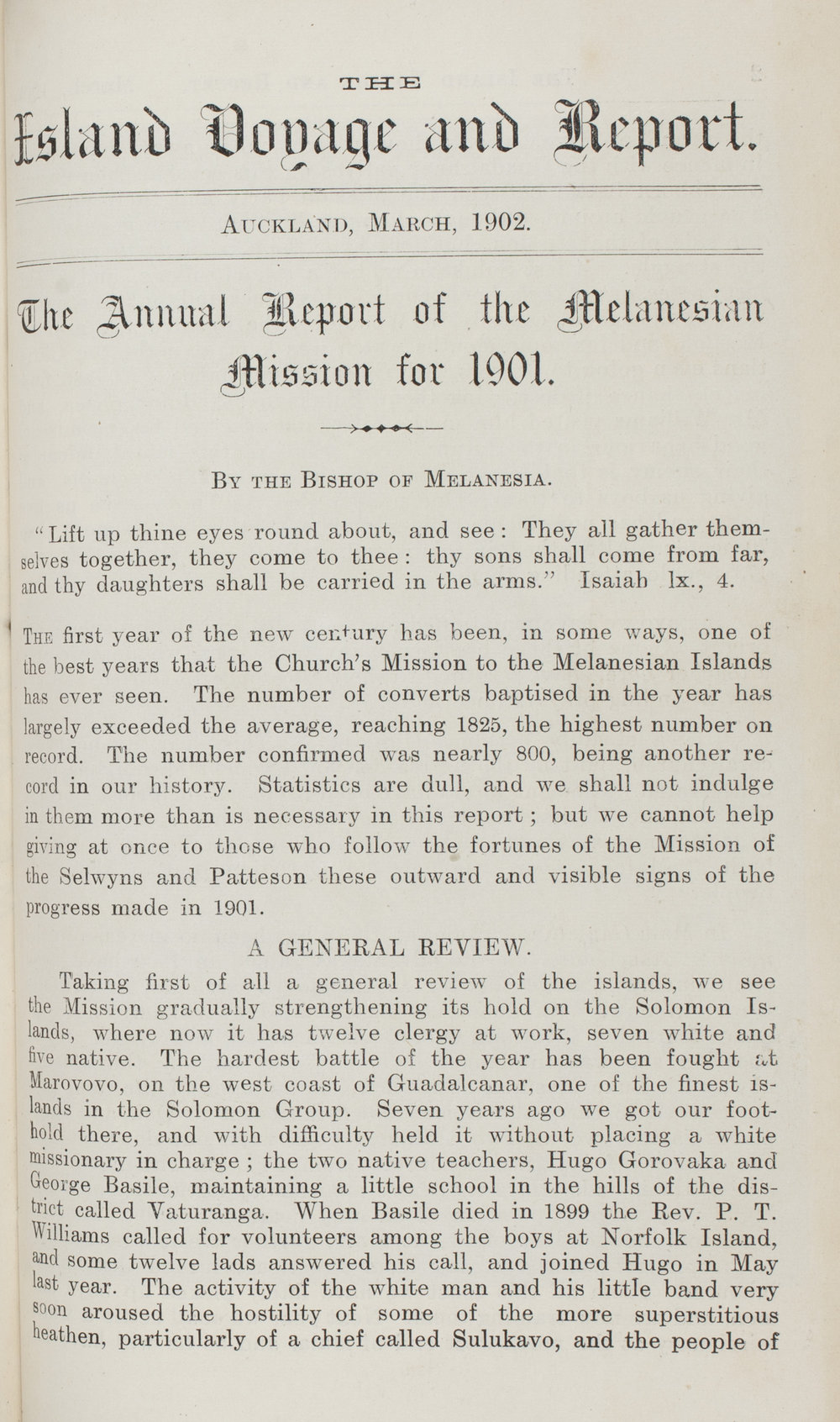 Southern Cross Log: Annual Report for 1901