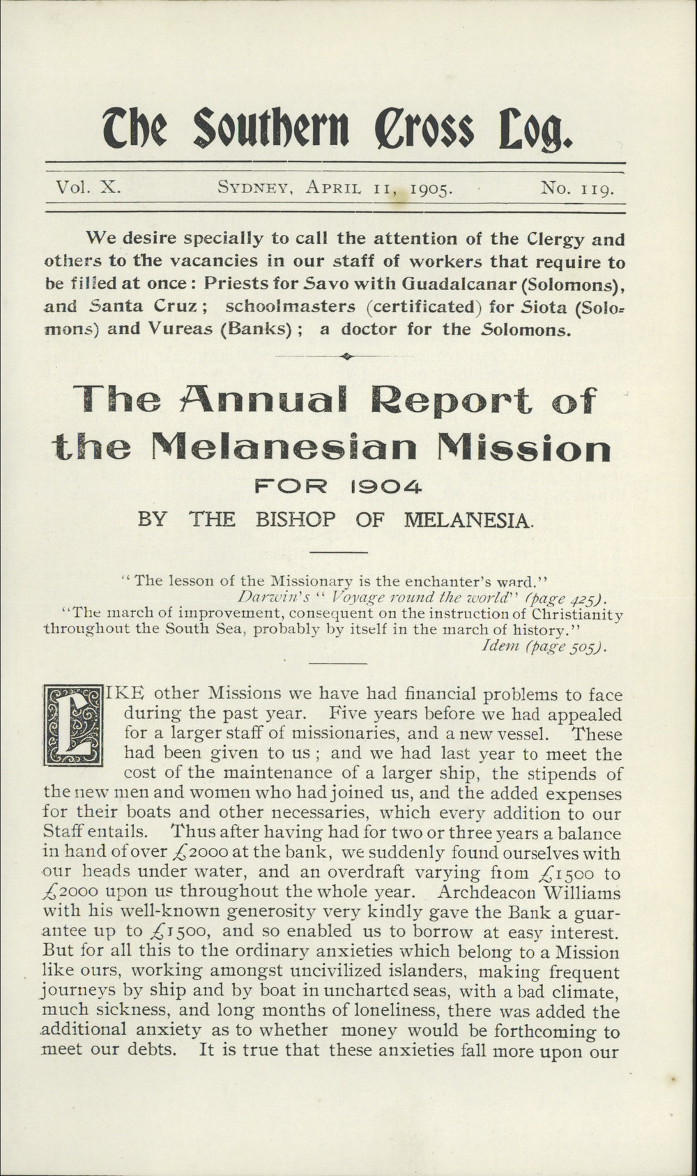Southern Cross Log: Annual Report for 1904