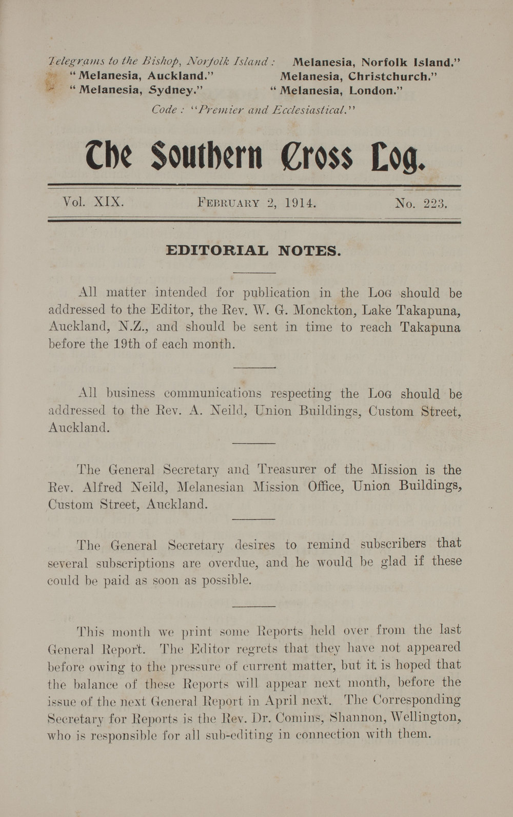 Southern Cross Log: Issue 223, February 1914