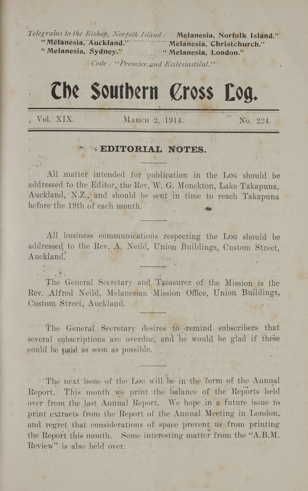 Southern Cross Log: Issue 224, March 1914