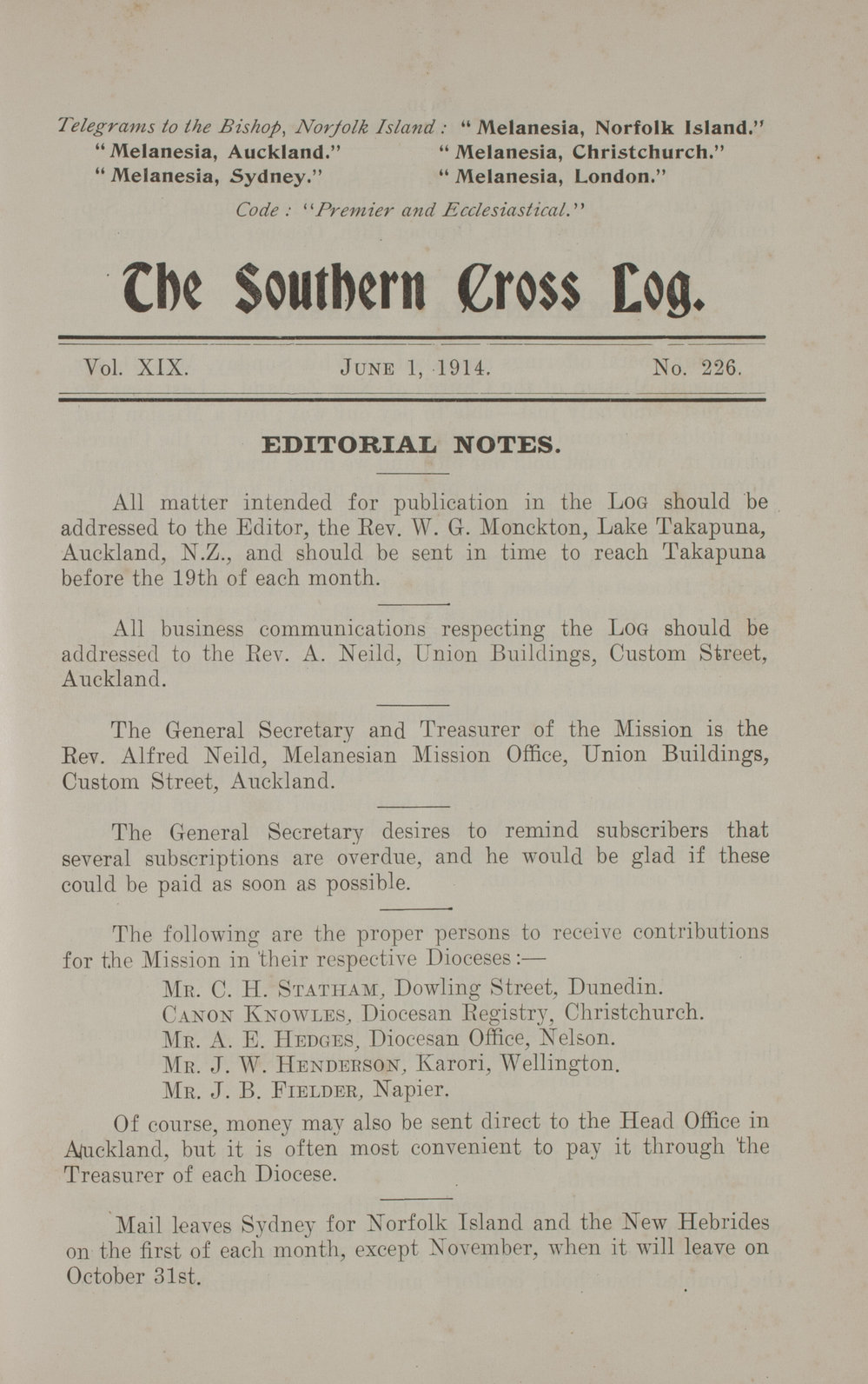 Southern Cross Log: Issue 226, June 1914