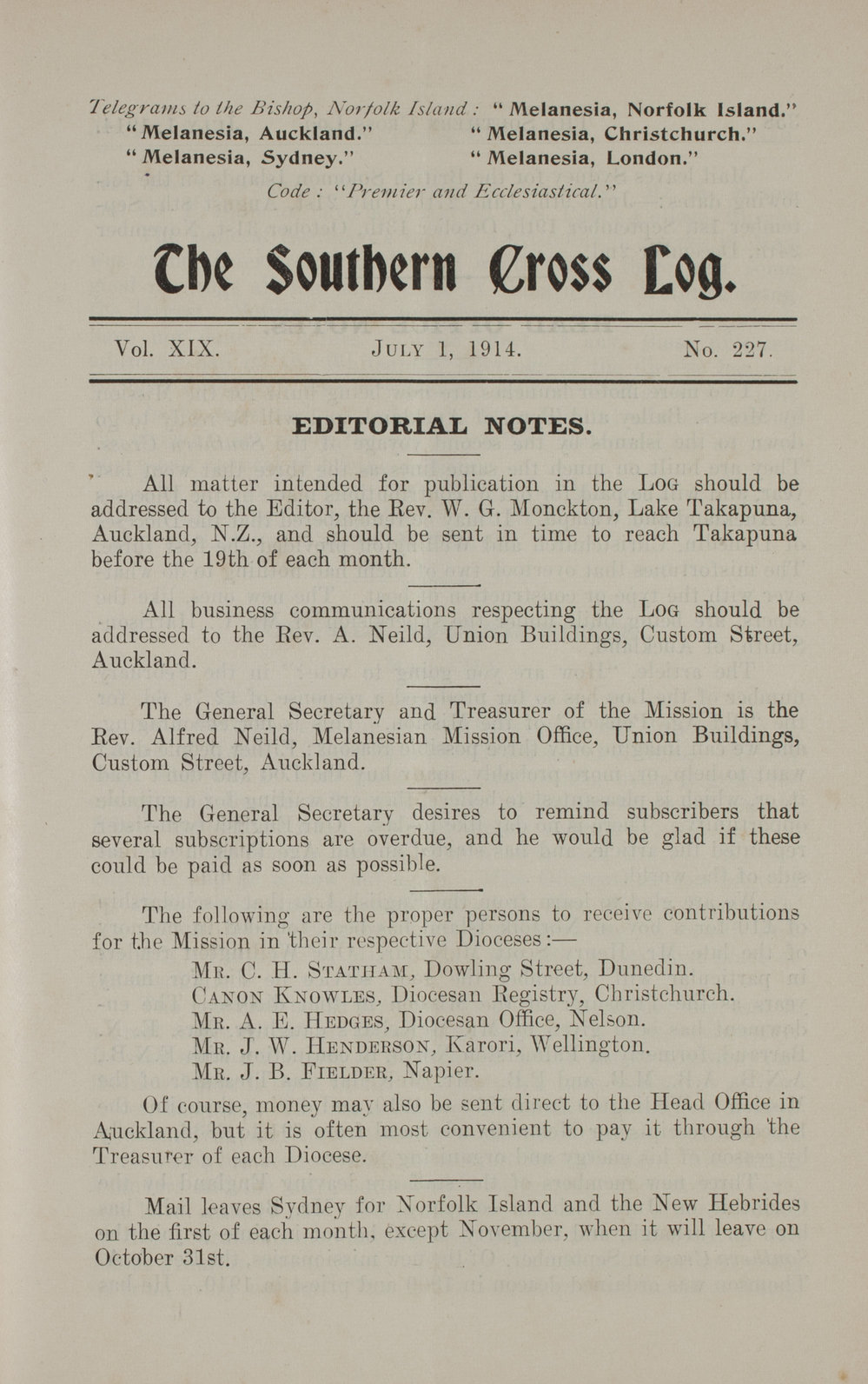 Southern Cross Log: Issue 227, July 1914