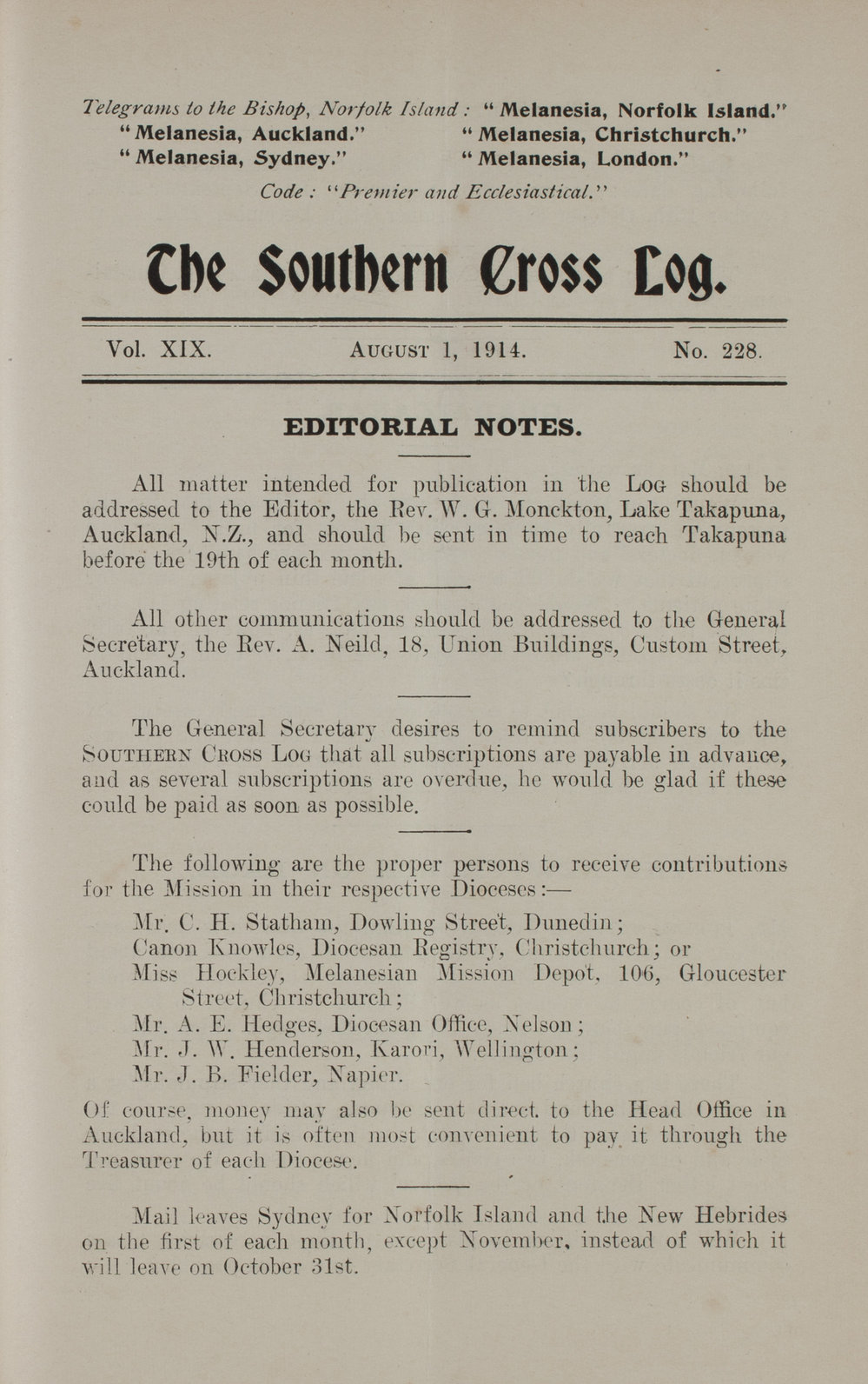 Southern Cross Log: Issue 228, August 1914