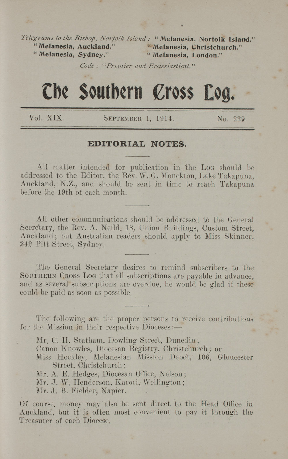 Southern Cross Log: Issue 229, September 1914