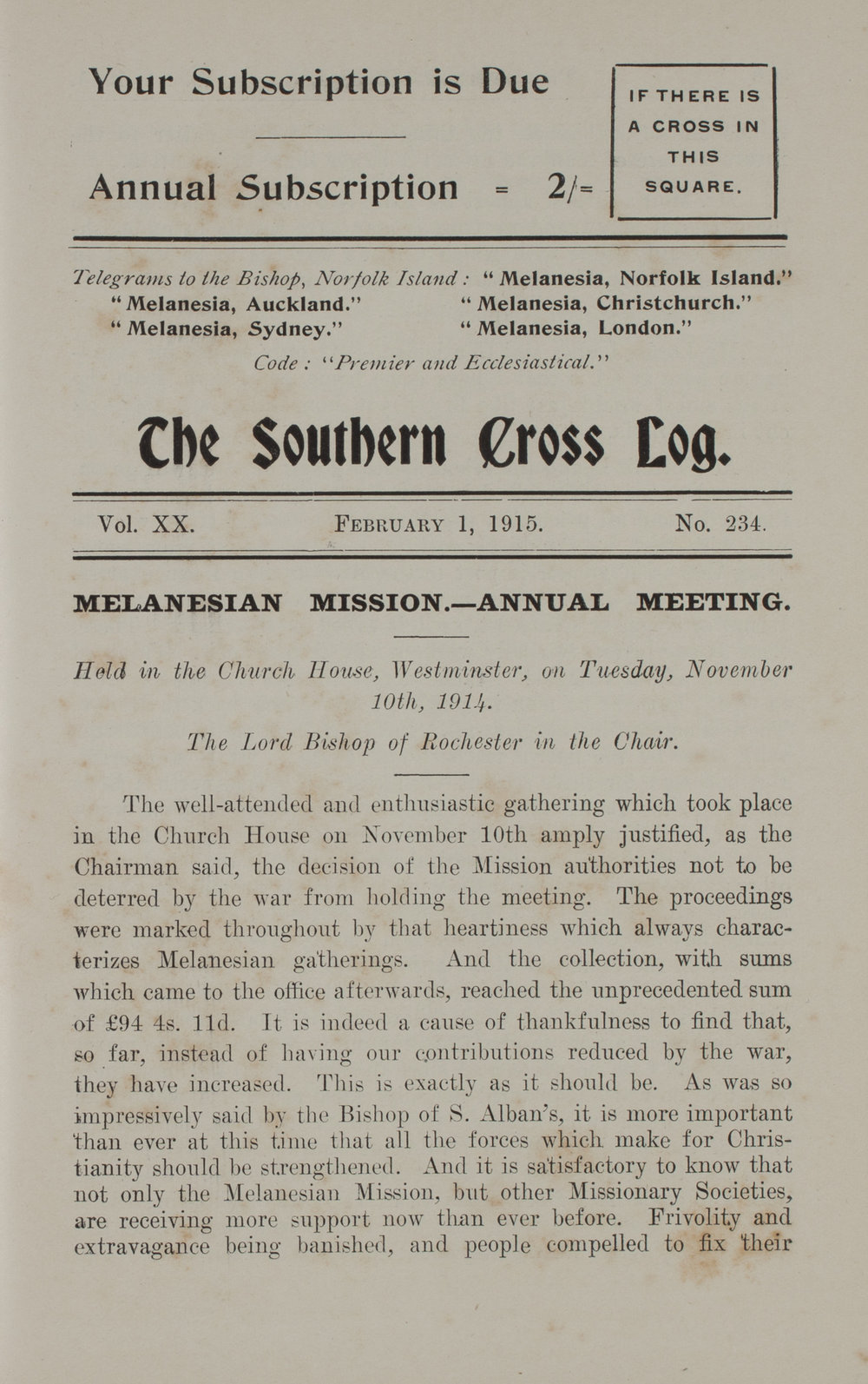 Southern Cross Log: Issue 234, February 1915