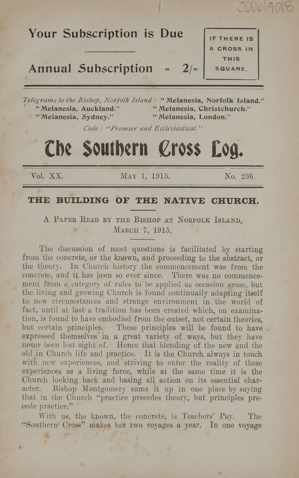 Southern Cross Log: Issue 236, May 1915