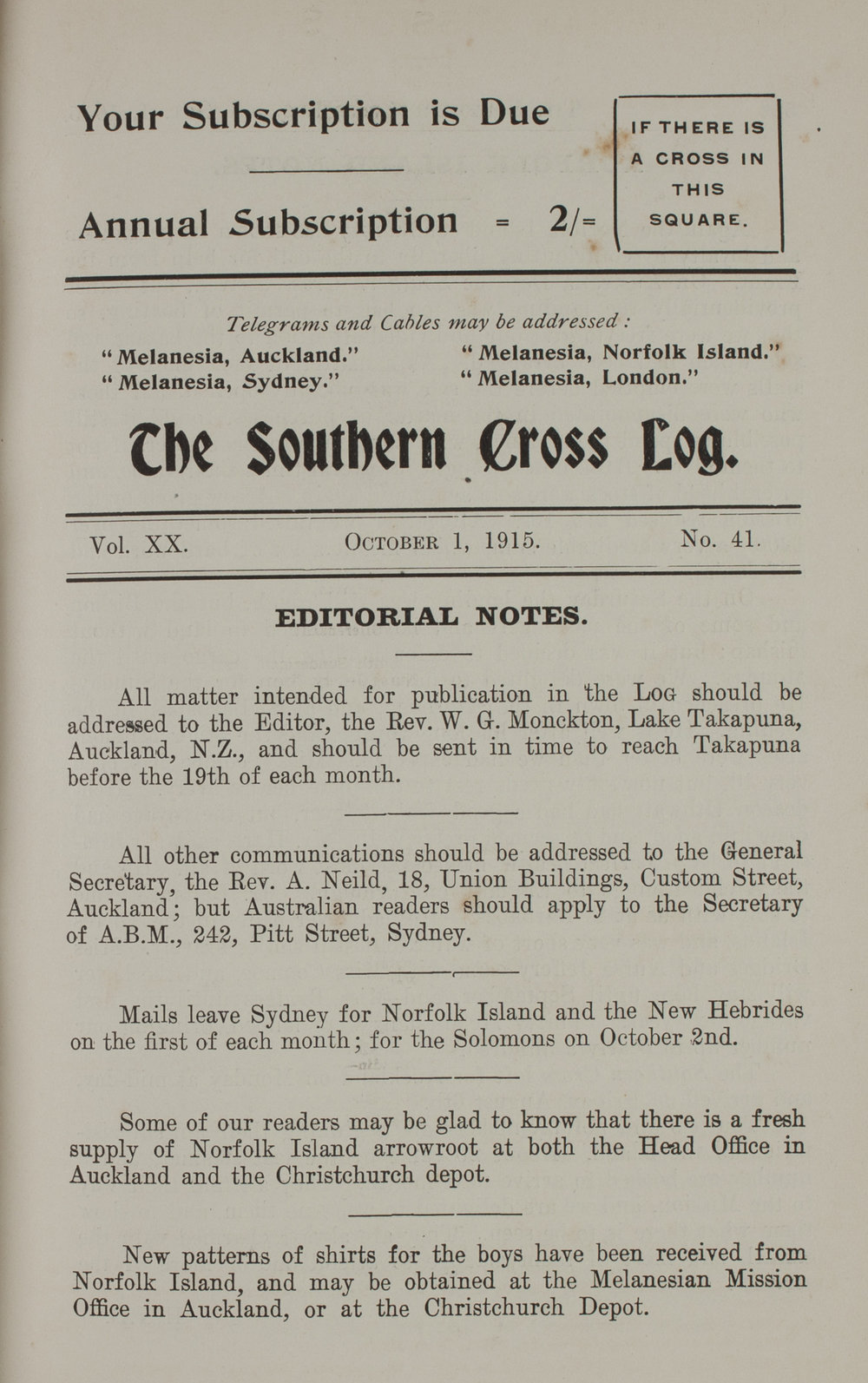 Southern Cross Log: Issue 241, October 1915